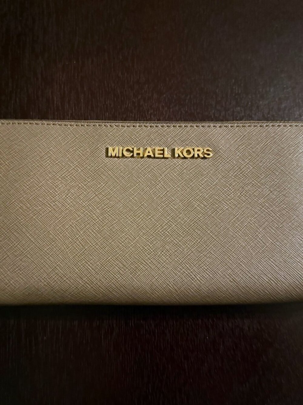 Michael Kors Beige Jet Set Saffiano Leather Zip Around